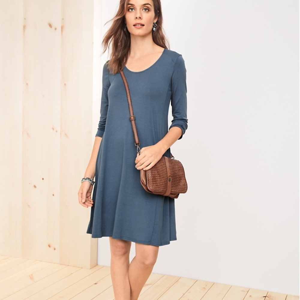 Garnet Hill Knit Trapeze Dress Blue
